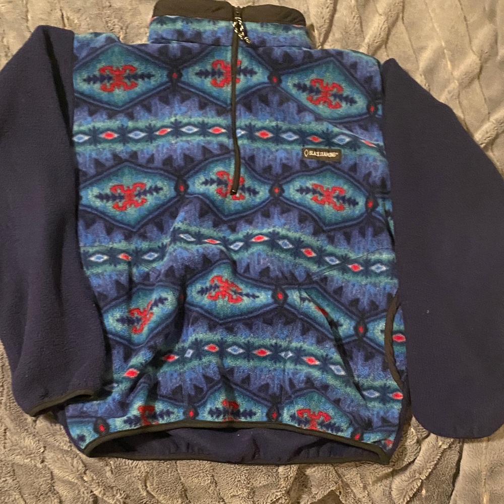 Vintage Black Diamond Blue and Red Geometric Fleece Jacket